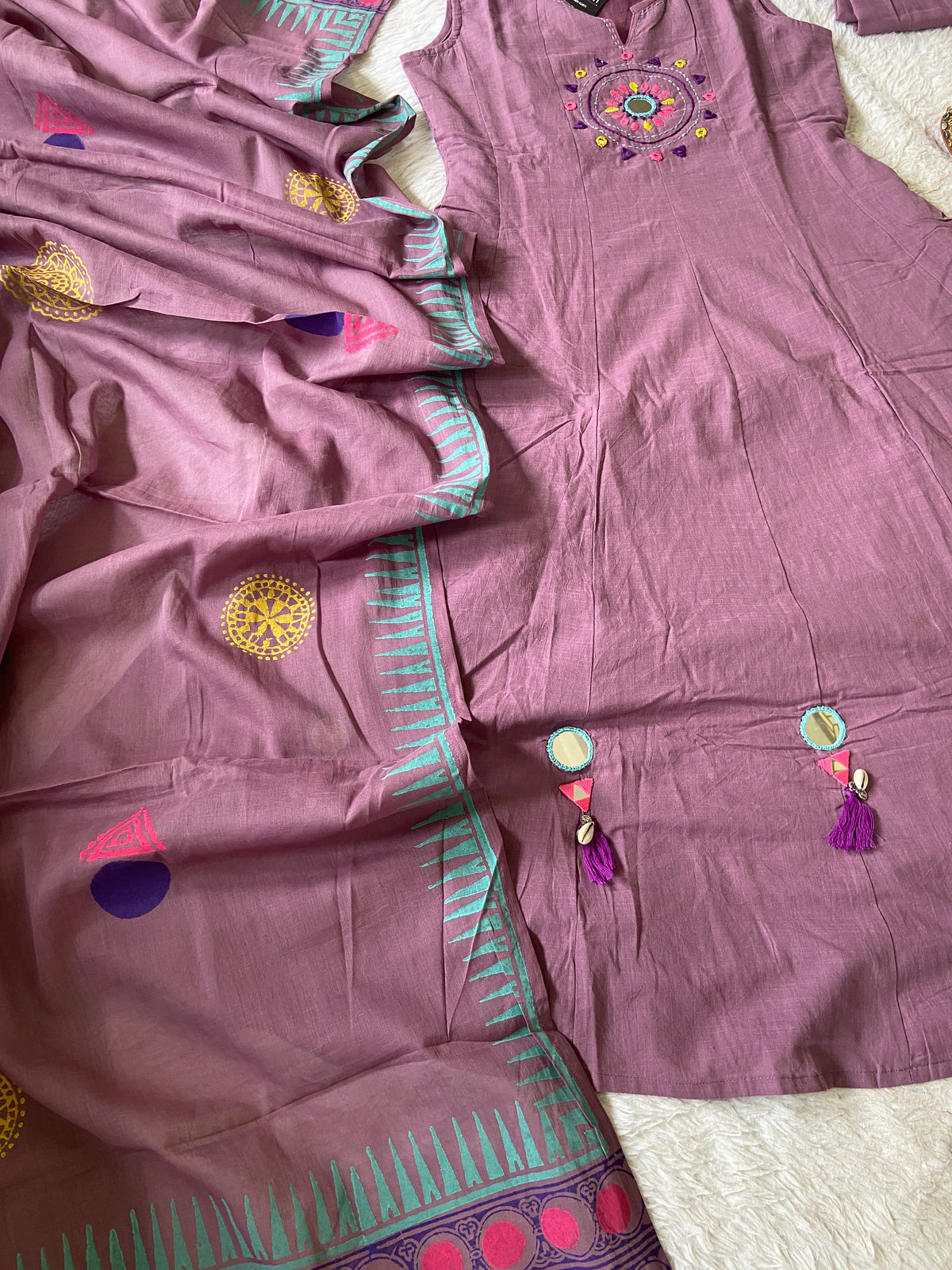 Mirror Work Cotton Anarkali Sleeveless Kurti, Palazzo And Dupatta. Cotton Anarkali Kurti Suits For Women Online India. Shop the Latest Festive Summer Collection at Shivani Designer Kurti.