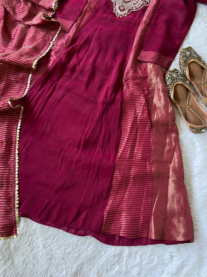 Embroidery Work Aline Kurti, Palazzo And Dupatta. Silk Suit Sets For Women Online India. Shop the Latest Festive Summer Collection at Shivani Designer Kurti.