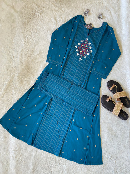 Mirror Work With Hand Work Cotton Aline Kurti With Pant. Cotton Kurti Sets For Women Online India. Shop the Latest Festive Summer Collection at Shivani Designer Kurti.