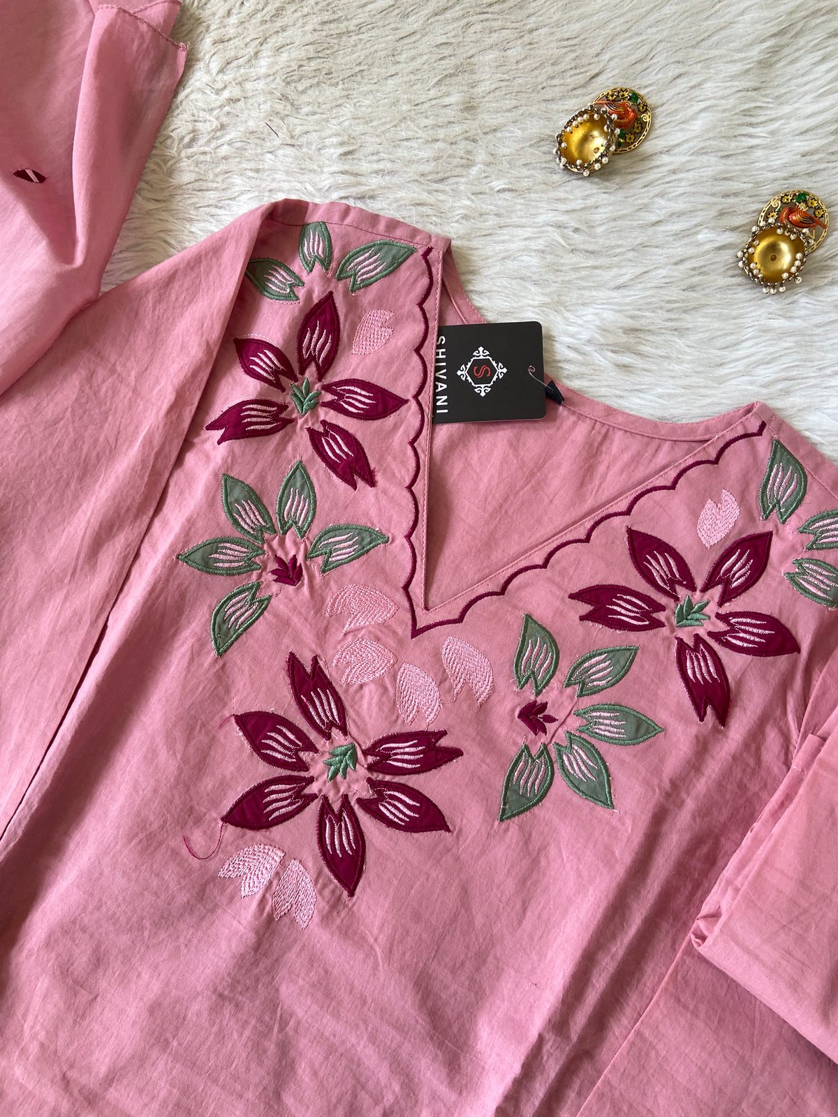Embroidery Work Cotton Straight Cut Kurti With Pant And Dupatta. Cotton Suit Sets For Women Online India. Shop the Latest Festive Summer Collection at Shivani Designer Kurti.