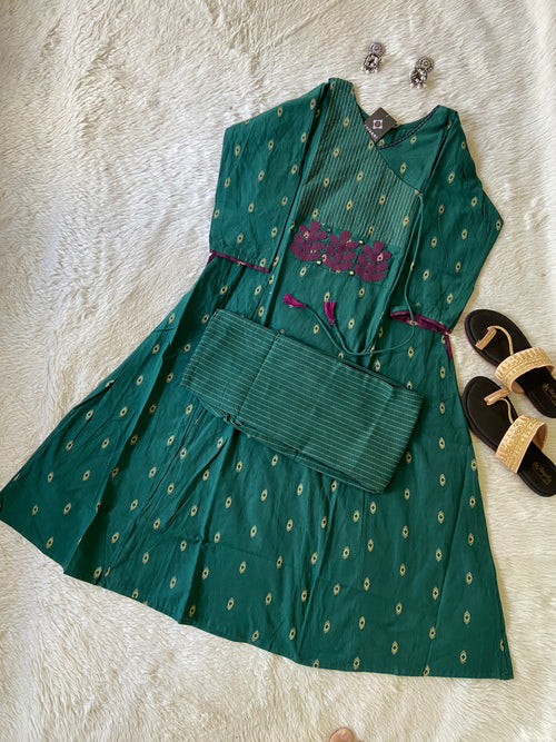 Angarakha Style With Aplic Work Aline Kurti And Palazzo (Gamthi Pair). Cotton Aline Kurti Sets For Women.