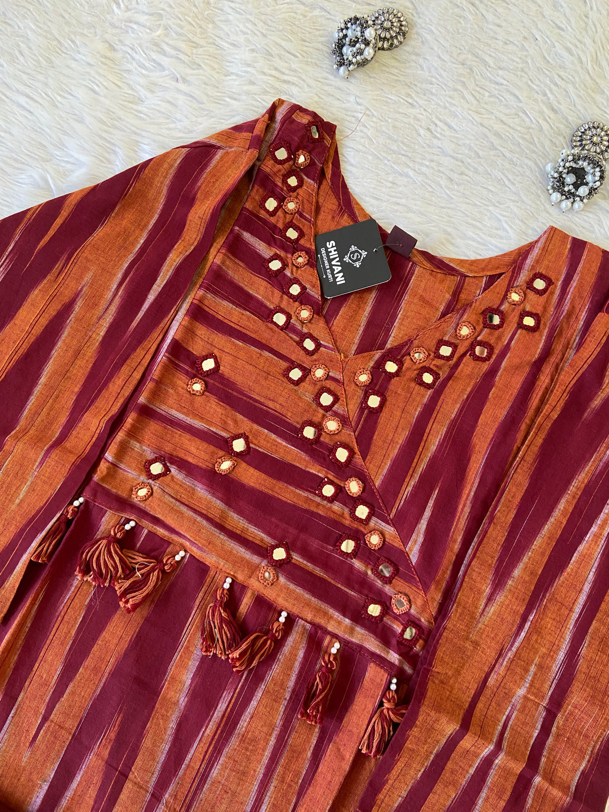 Ikkat Print Cotton Aline Kurti With Palazzo. Cotton Kurti Sets For Women Online India. Shop the Latest Festive Summer Collection at Shivani Designer Kurti.