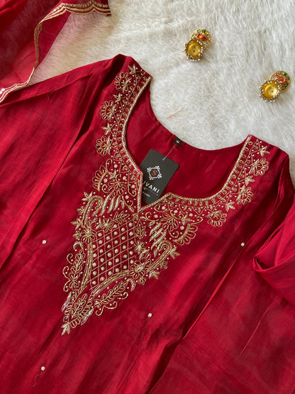 Handwork Aline Kurti With Palazzo And Dupatta. Silk Suit Sets For Women Online India. Shop the Latest Festive Summer Collection at Shivani Designer Kurti.