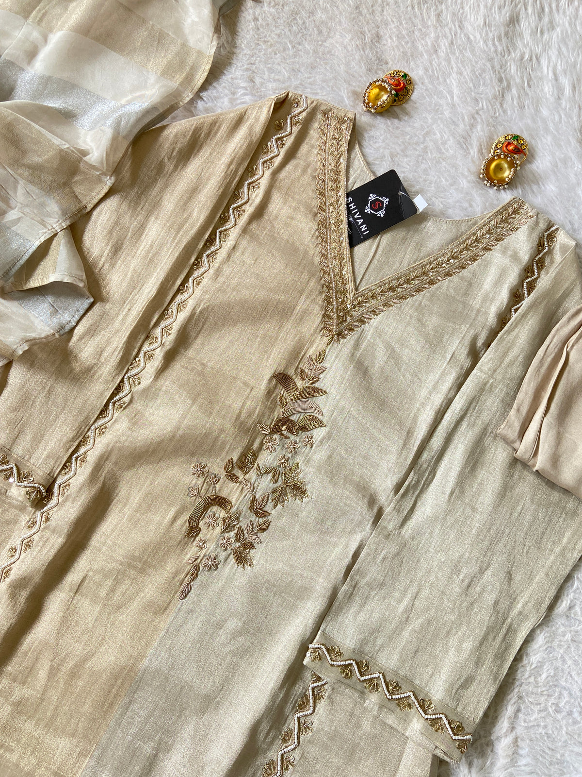 Premium Hand Work Neck Silk Aline Kurti With Pant And Dupatta. Silk Suit Sets For Women Online India. Shop the Latest Festive Summer Collection at Shivani Designer Kurti.