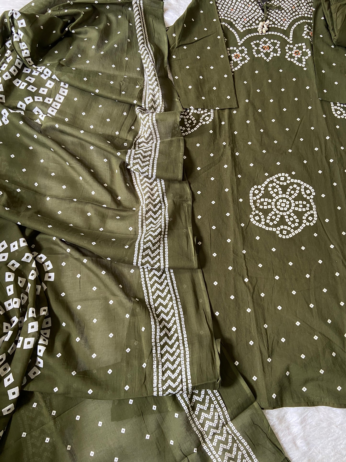 Bandani / Bandhej Print Cotton Aline Kurti With Palazzo And Dupatta.. Cotton Suit Sets For Women Online India. Shop the Latest Festive Summer Collection at Shivani Designer Kurti.