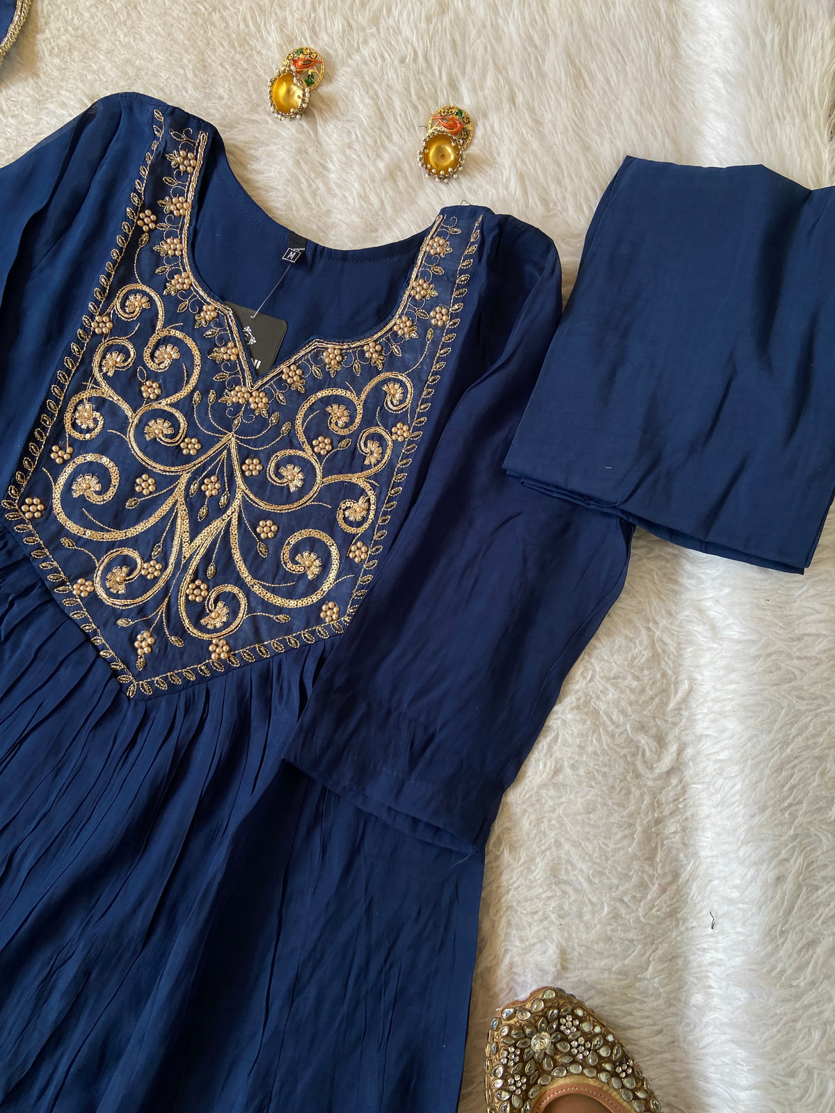 Embroidery Work Mul Chanderi ALine Kurti With Semi Palazzo And Dupatta. Silk Suit Sets For Women Online India. Shop the Latest Festive Summer Collection at Shivani Designer Kurti.