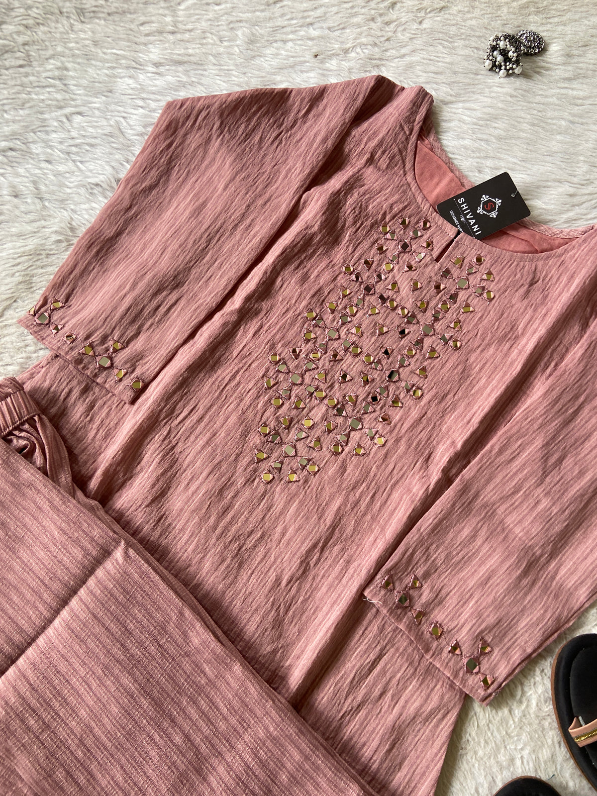 Mirror Work Aline Kurti And Palazzo. Aline Kurti Sets For Women Online India. Shop the Latest Festive Summer Collection at Shivani Designer Kurti.