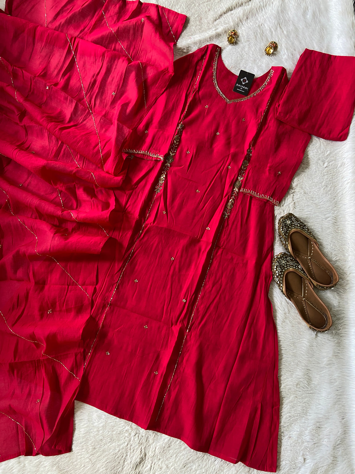 Handwork Work Aline Kurti, Palazzo And Dupatta. Silk Suit Sets For Women Online India. Shop the Latest Festive Summer Collection at Shivani Designer Kurti.