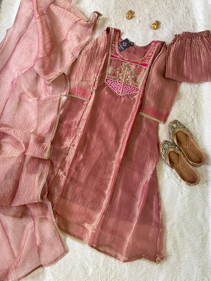 Premium Designer Crush Glass Tissue Elegant Minimal Handwork Aline Suit. Silk Suit Sets For Women Online India. Shop the Latest Festive Summer Collection at Shivani Designer Kurti.