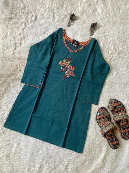 Aplic Work Cotton Short Top (Gamthi). Cotton Short Top For Women online India. Shop the Latest Festive Summer Collection at Shivani Designer Kurti.