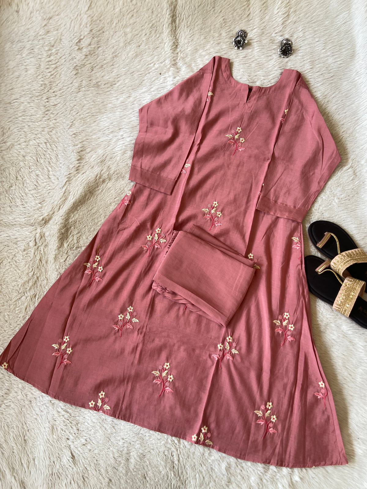 Embroidery Work Roman Silk Aline Kurti With Palazzo. Silk Kurti Sets For Women Online India. Shop the Latest Festive Summer Collection at Shivani Designer Kurti.
