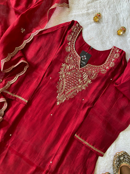 Handwork Aline Kurti With Palazzo And Dupatta. Silk Suit Sets For Women Online India. Shop the Latest Festive Summer Collection at Shivani Designer Kurti.
