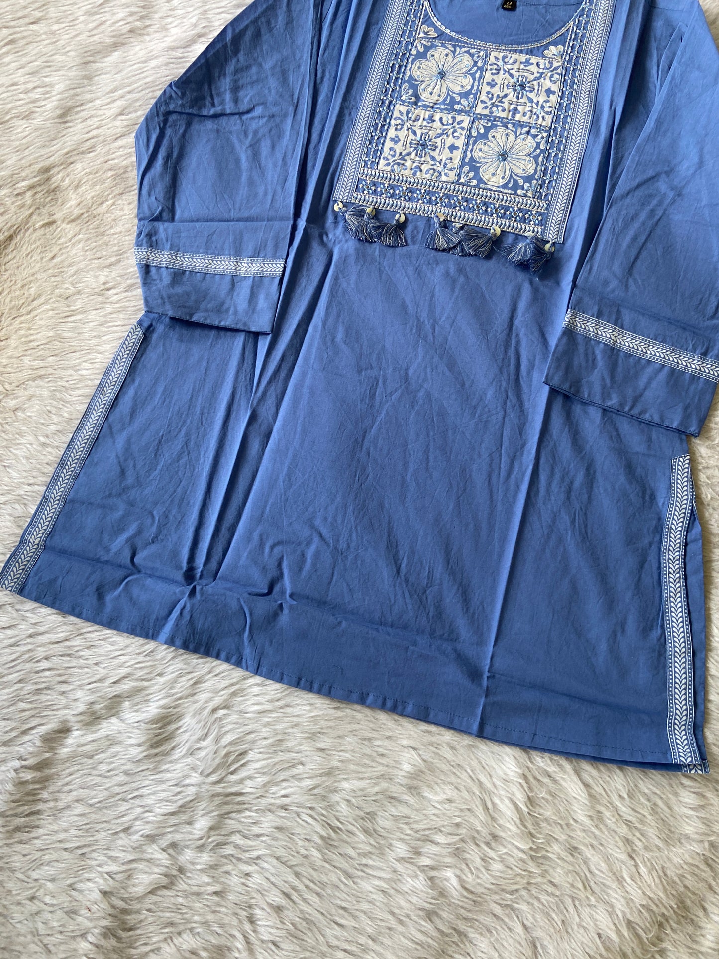 Cotton Embroidery Work With Patch Work & Tassels Cotton Short Top. Cotton Short Top For Women online India. Shop the Latest Festive Summer Collection at Shivani Designer Kurti.