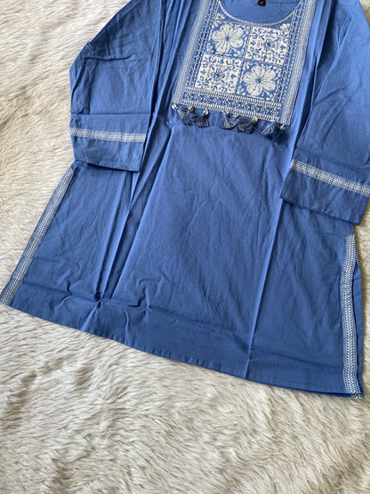 Cotton Embroidery Work With Patch Work & Tassels Cotton Short Top. Cotton Short Top For Women online India. Shop the Latest Festive Summer Collection at Shivani Designer Kurti.