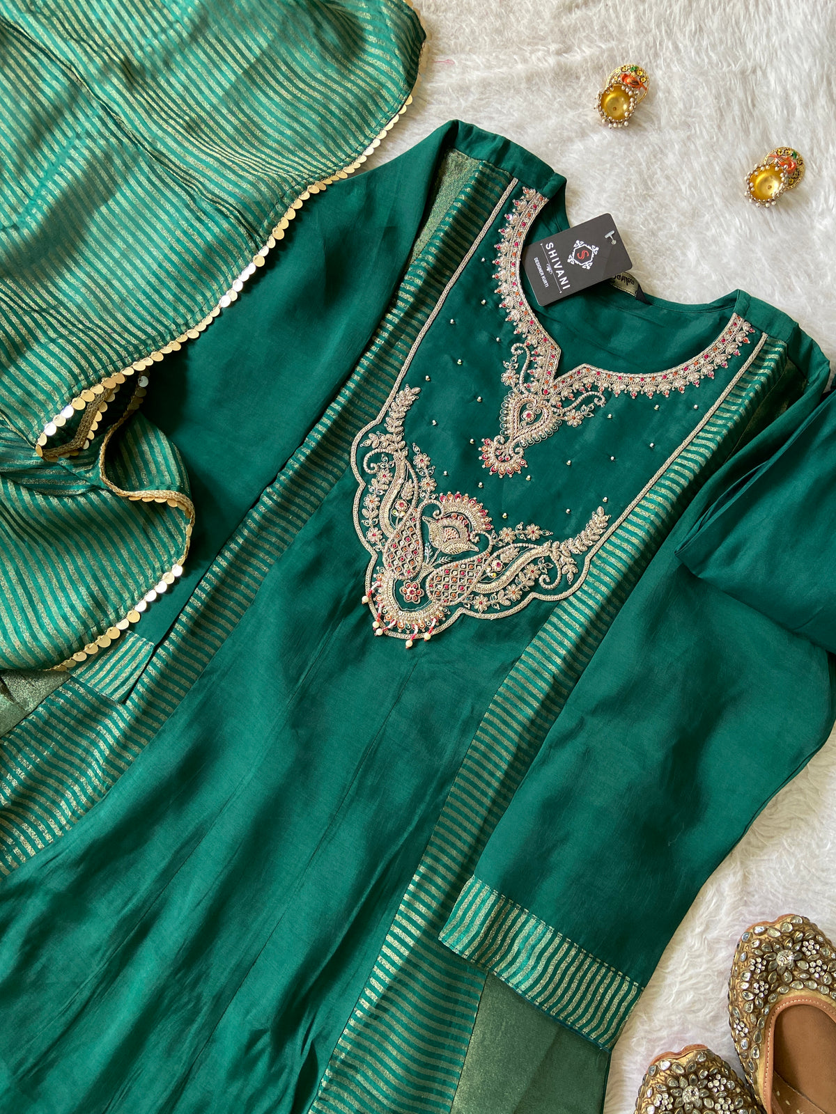 Embroidery Work Aline Kurti, Palazzo And Dupatta. Silk Suit Sets For Women Online India. Shop the Latest Festive Summer Collection at Shivani Designer Kurti.