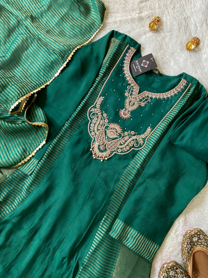 Embroidery Work Aline Kurti, Palazzo And Dupatta. Silk Suit Sets For Women Online India. Shop the Latest Festive Summer Collection at Shivani Designer Kurti.