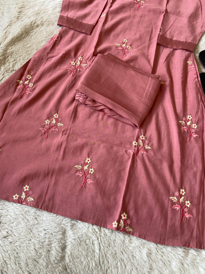 Embroidery Work Roman Silk Aline Kurti With Palazzo. Silk Kurti Sets For Women Online India. Shop the Latest Festive Summer Collection at Shivani Designer Kurti.