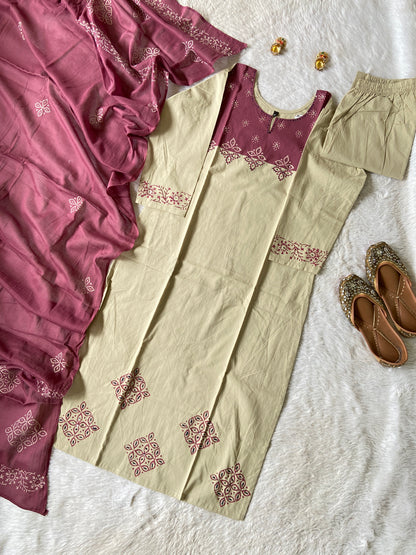 Cotton Straight Kurti With Palazzo And Dupatta (Gamthi Pair). Cotton Suit Sets For Women Online India. Shop the Latest Festive Summer Collection at Shivani Designer Kurti.