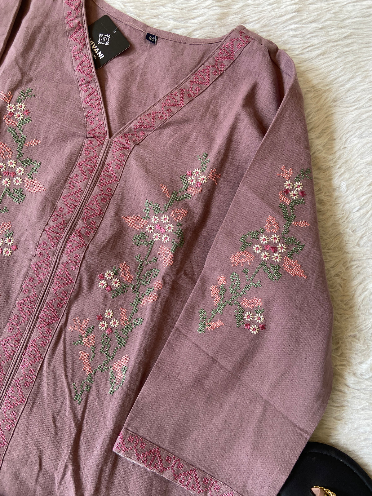 Cross Stitch Embroidery Work Cotton Straight Kurti With Palazzo. Cotton Kurti Sets For Women Online India. Shop the Latest Festive Summer Collection at Shivani Designer Kurti.