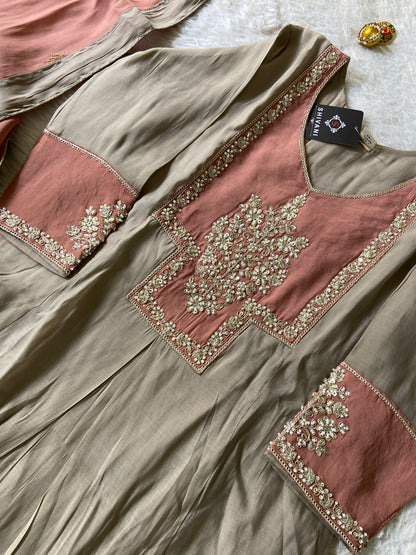 Premium Work, Silk Aline Kurti With Semi Palazzo And Dupatta. Silk Suit Sets For Women Online India. Shop the Latest Festive Summer Collection at Shivani Designer Kurti.