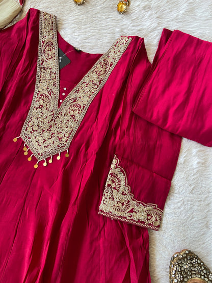 Embroidery Work Anarkali Kurti With Palazzo And Dupatta. Silk Suit Sets For Women Online India. Shop the Latest Festive Summer Collection at Shivani Designer Kurti.