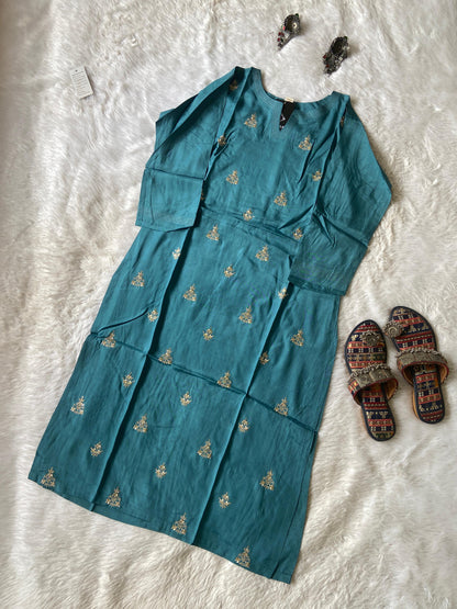 Golden Embroidery Work In Kurti, Silk StraightCut Kurti For Women