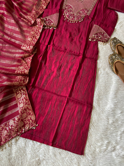 Heavy Embroidery Work Straight Kurti, Semi Palazzo And Dupatta. Silk Suit Sets For Women Online India. Shop the Latest Festive Summer Collection at Shivani Designer Kurti.