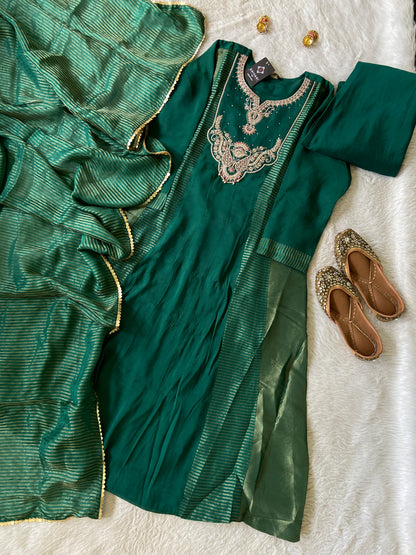 Embroidery Work Aline Kurti, Palazzo And Dupatta. Silk Suit Sets For Women Online India. Shop the Latest Festive Summer Collection at Shivani Designer Kurti.