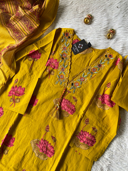 Cotton Straight Cut Kurti With Palazzo And Dupatta. Cotton Suit Sets For Women Online India. Shop the Latest Festive Summer Collection at Shivani Designer Kurti.