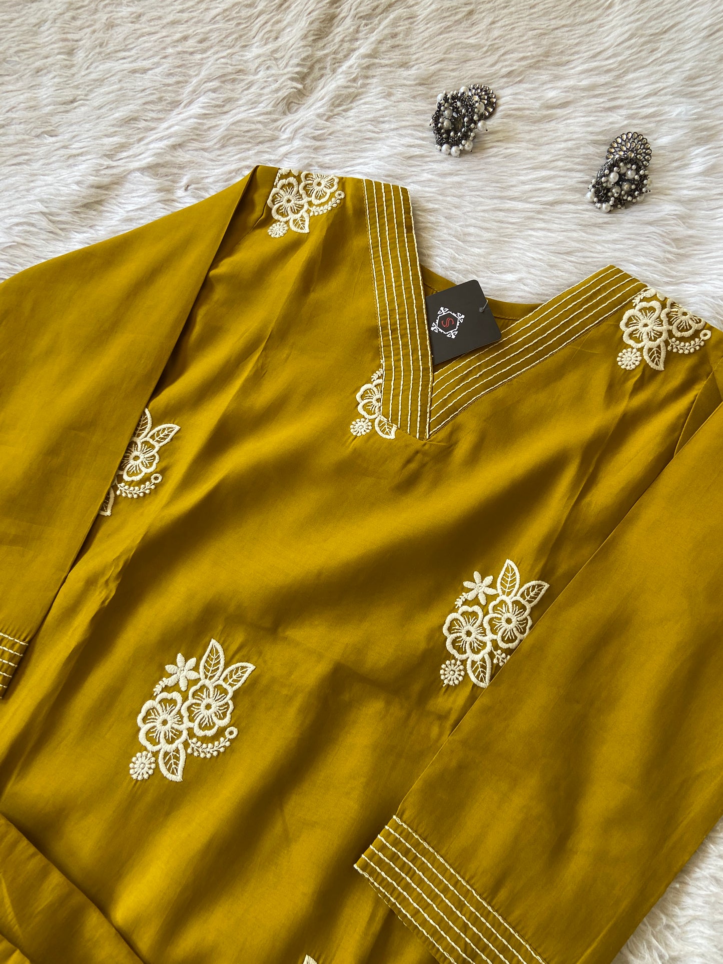 Embroidery Work In Aline Kurti With Matching Palazzo, Silk Aline Kurti Sets For Women