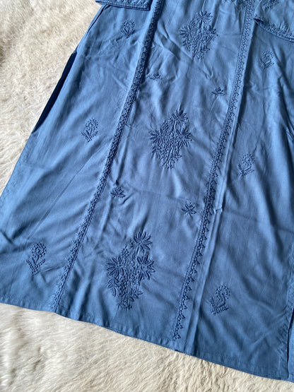 Rayon Straight Lucknowi Chikankari Long Kurti. Rayon Kurti For Women online India. Shop the Latest Festive Summer Collection at Shivani Designer Kurti.