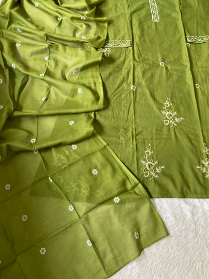Embroidery Work Cotton Aline Kurti, Pant And Dupatta. Cotton Suits Sets For Women Online India. Shop the Latest Festive Summer Collection at Shivani Designer Kurti.