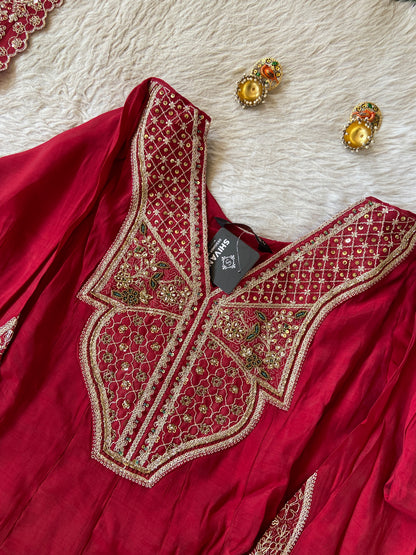 Embroidery Work Anarkali Kurti With Palazzo And Dupatta. Silk Suit Sets For Women Online India. Shop the Latest Festive Summer Collection at Shivani Designer Kurti.