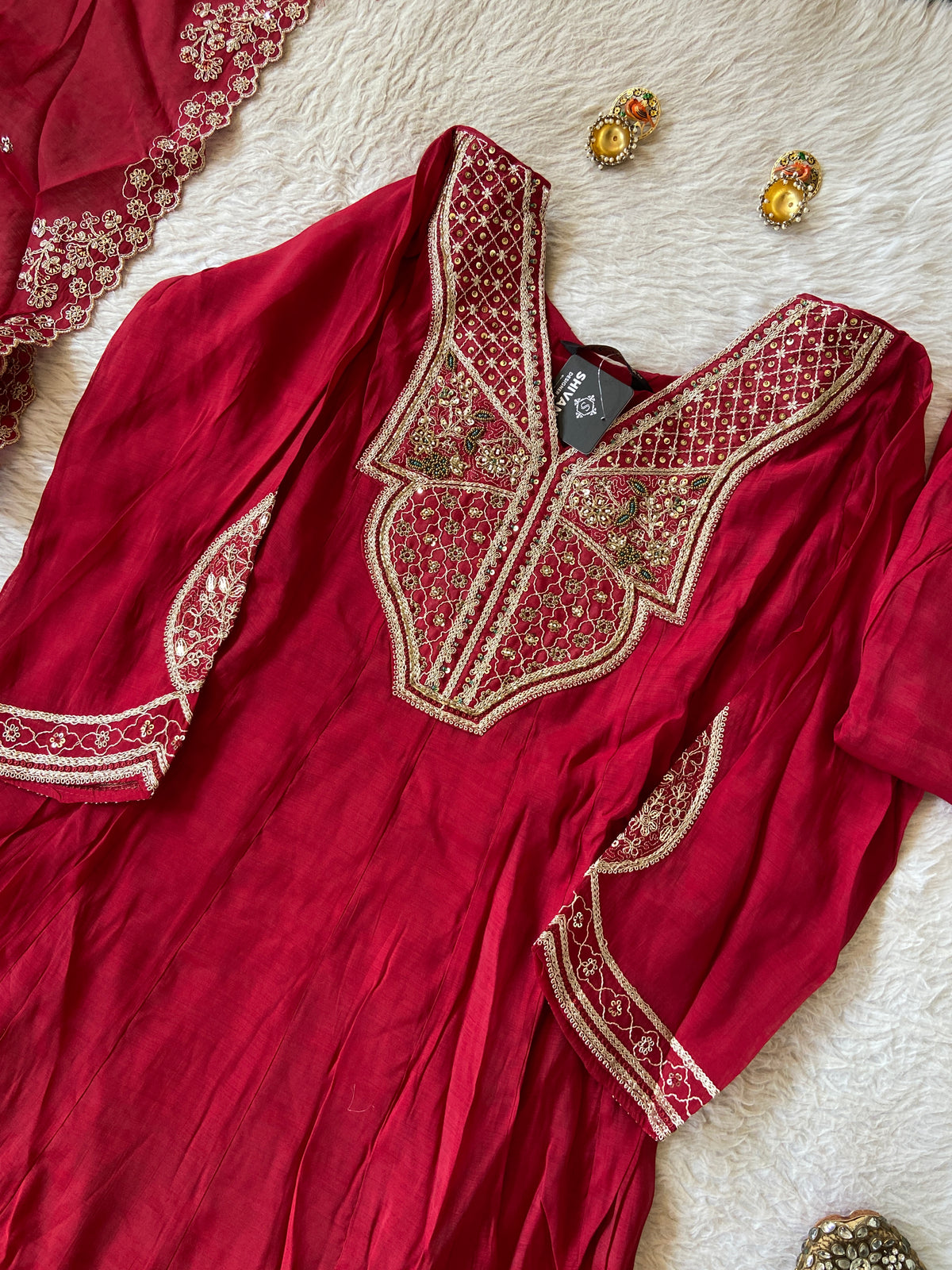 Embroidery Work Anarkali Kurti With Palazzo And Dupatta. Silk Suit Sets For Women Online India. Shop the Latest Festive Summer Collection at Shivani Designer Kurti.