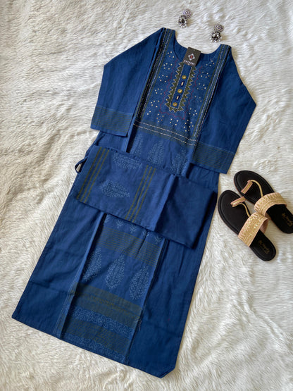 Block Print Concept Palazzo Pair, Cotton StraightCut Kurti Sets For Women