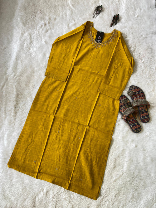 Handwork In Neck, Silk StraightCut Kurti For Women