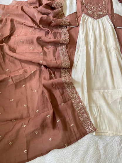 Handwork Aline Kurti With Palazzo And Dupatta. Silk Suit Sets For Women Online India. Shop the Latest Festive Summer Collection at Shivani Designer Kurti.