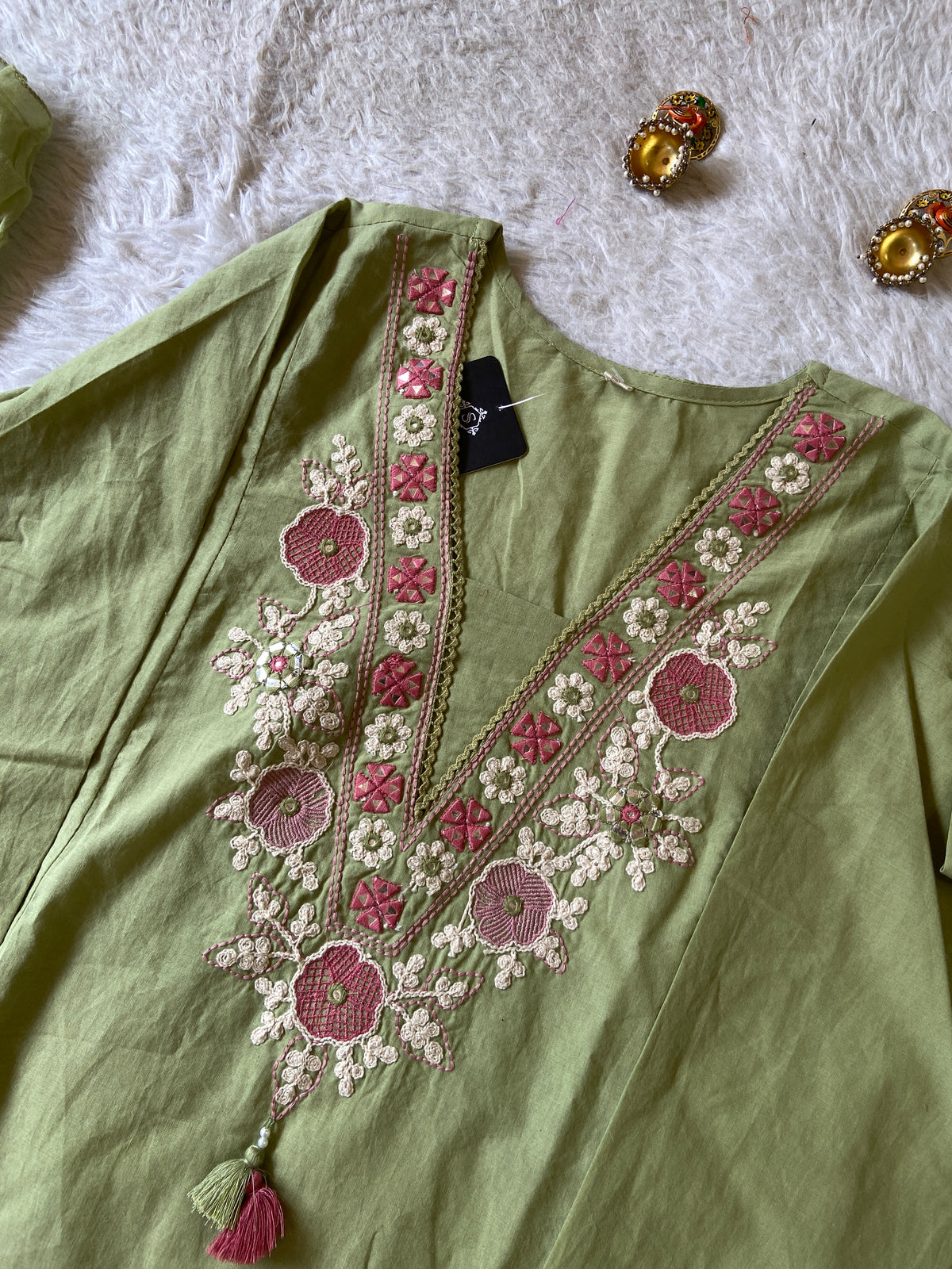 Embroidery Work Cotton Aline Kurti, Pant And Dupatta. Cotton Suit Sets For Women Online India. Shop the Latest Festive Summer Collection at Shivani Designer Kurti.