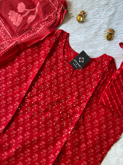 Jaipuri Cotton Straight Kurti, Pant And Dupatta. Cotton Kurti Suits For Women Online India. Shop the Latest Festive Summer Collection at Shivani Designer Kurti.