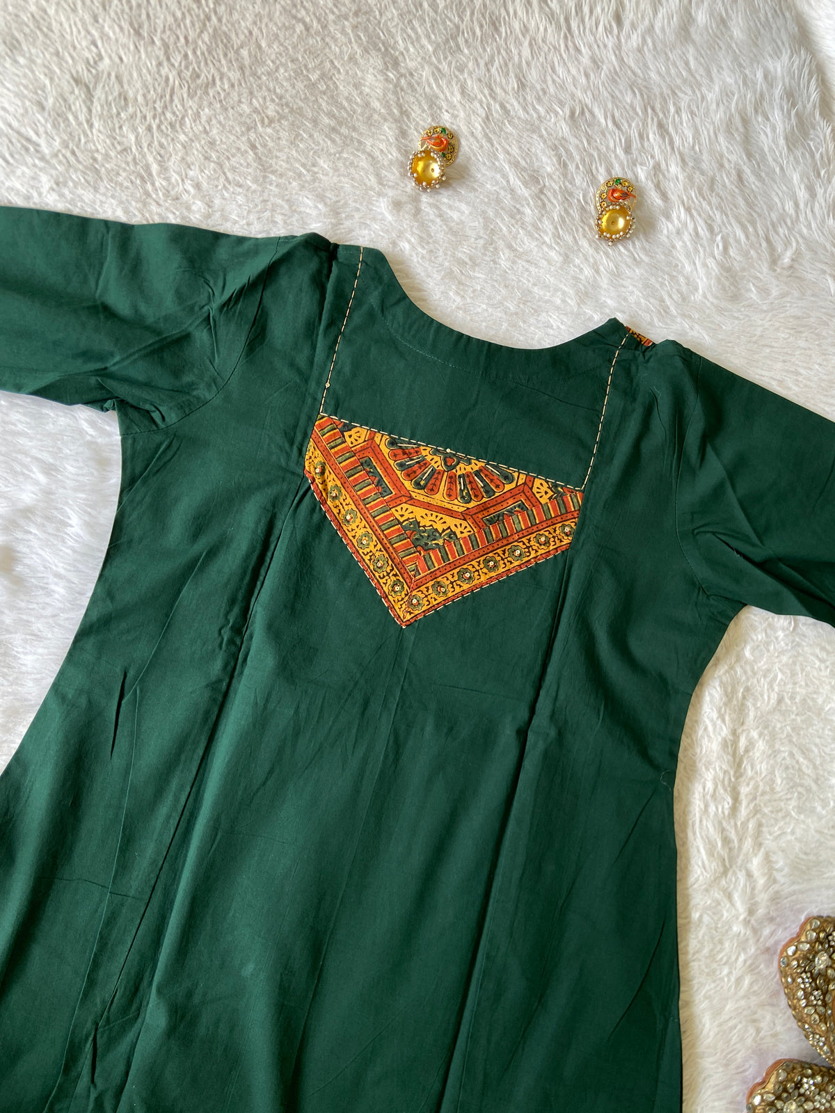 Cotton Hand Work Aline Kurti With Plain Palazzo And Block Printed Dupatta (Gamthi Pair). Cotton Suit Sets For Women Online India. Shop the Latest Festive Summer Collection at Shivani Designer Kurti.