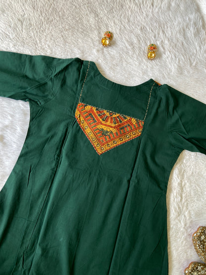 Cotton Hand Work Aline Kurti With Plain Palazzo And Block Printed Dupatta (Gamthi Pair). Cotton Suit Sets For Women Online India. Shop the Latest Festive Summer Collection at Shivani Designer Kurti.