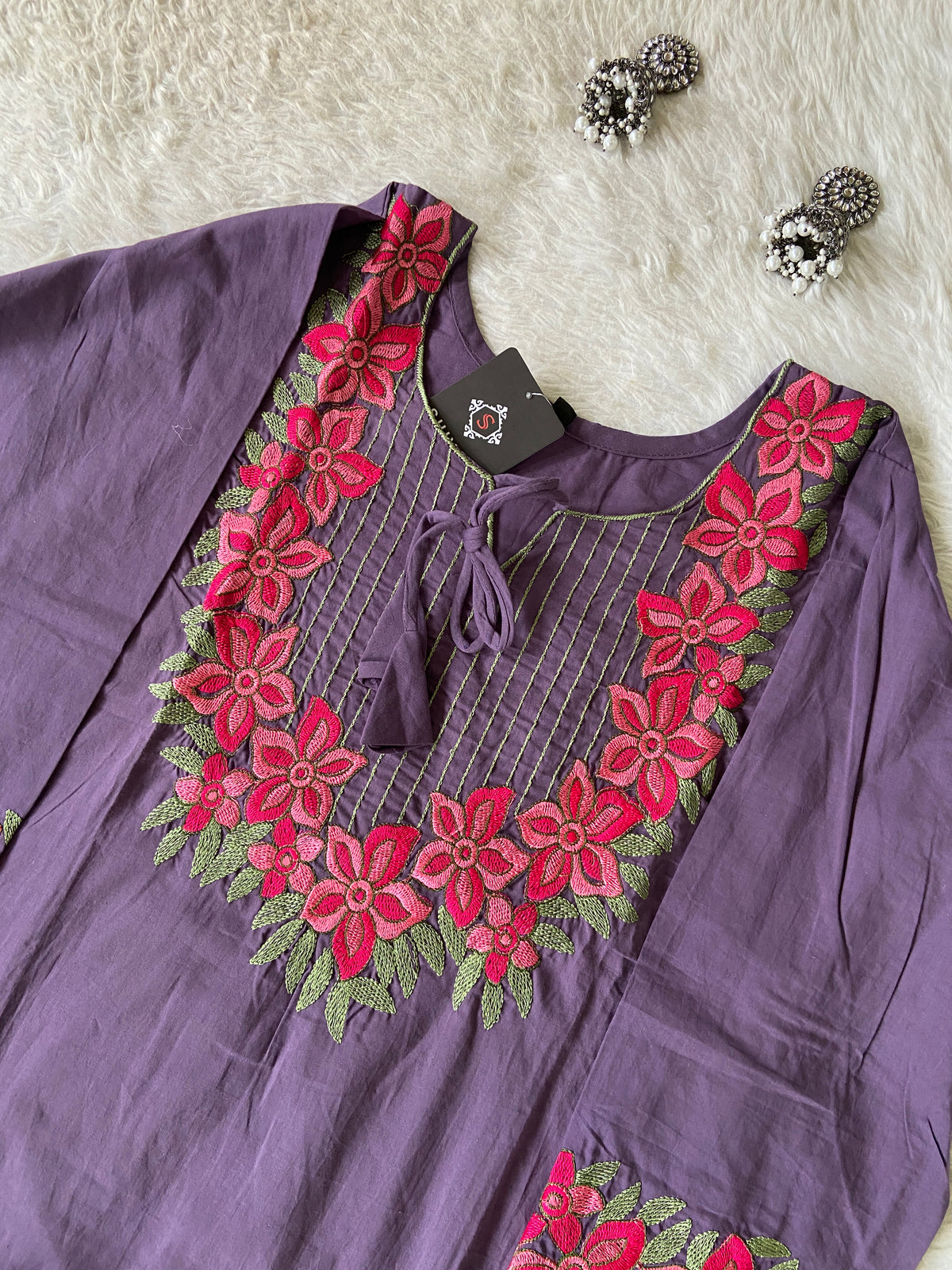 Embroidery Work Cotton Aline Kurti And Palazzo. Cotton Aline Kurti Sets For Women Online India. Shop the Latest Festive Summer Collection at Shivani Designer Kurti.