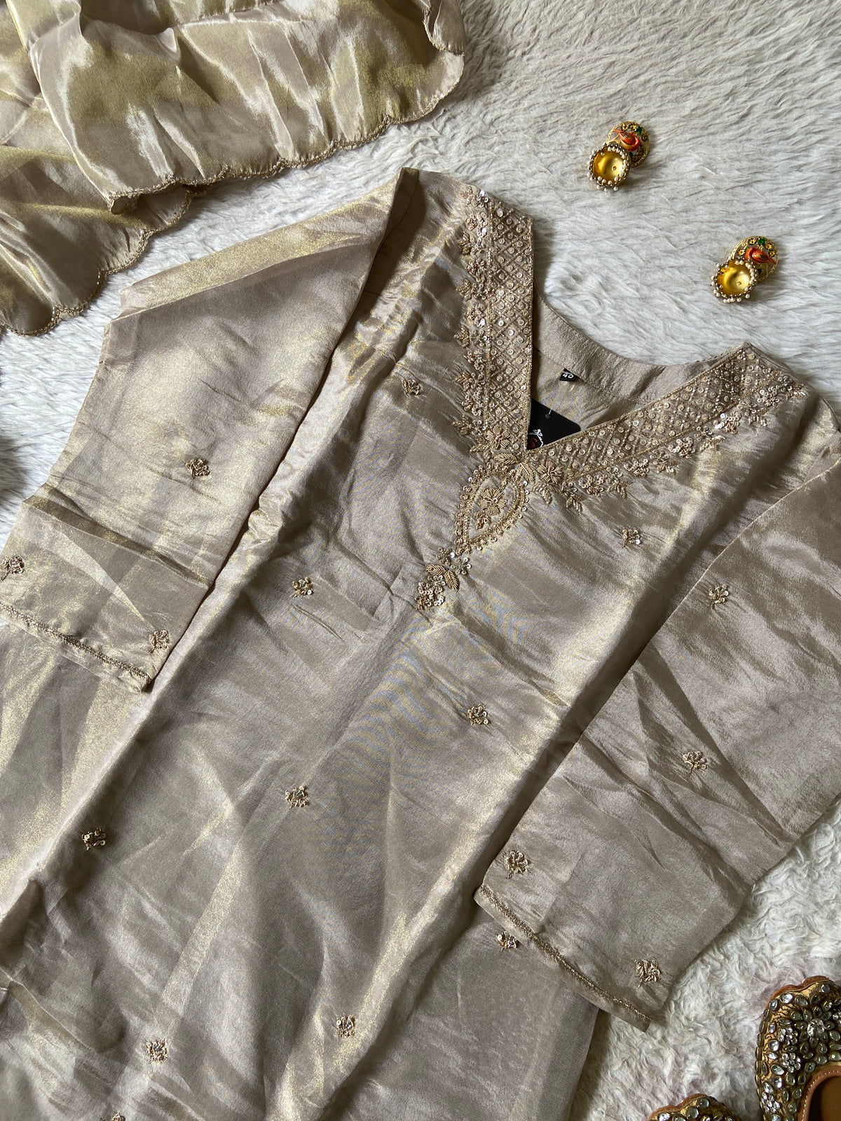 Premium Short Kurti Suit. Tissue Shimmer Short Kurti With Full Flair Palazzo And Dupatta. Silk Suit Sets For Women Online India. Shop the Latest Festive Summer Collection at Shivani Designer Kurti.