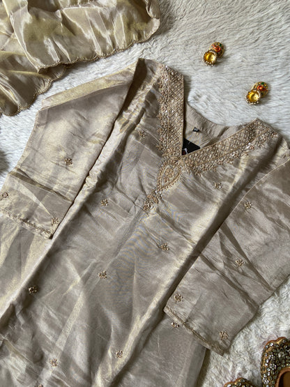Premium Short Kurti Suit. Tissue Shimmer Short Kurti With Full Flair Palazzo And Dupatta. Silk Suit Sets For Women Online India. Shop the Latest Festive Summer Collection at Shivani Designer Kurti.