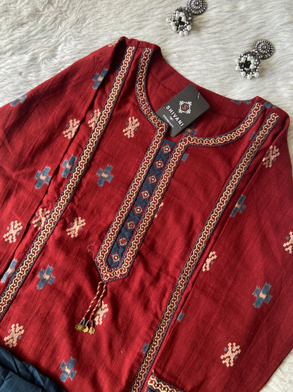 Linen Cotton Aline With Cut Kurti And Palazzo. Cotton Aline Kurti Sets For Women Online India. Shop the Latest Festive Summer Collection at Shivani Designer Kurti.