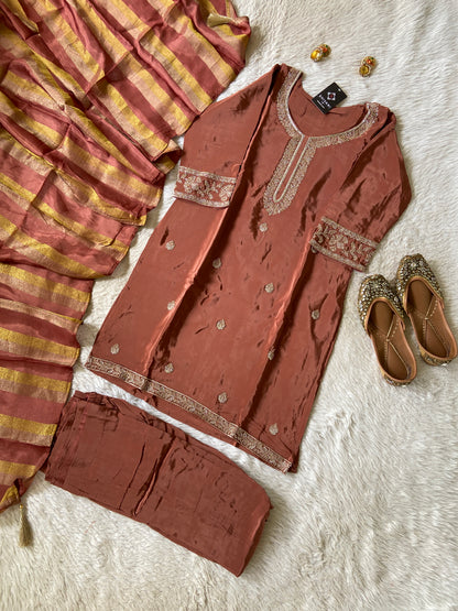 Premium Short Kurti Suit. Silk Short Kurti With Palazzo And Dupatta. Silk Suit Sets For Women Online India. Shop the Latest Festive Summer Collection at Shivani Designer Kurti.