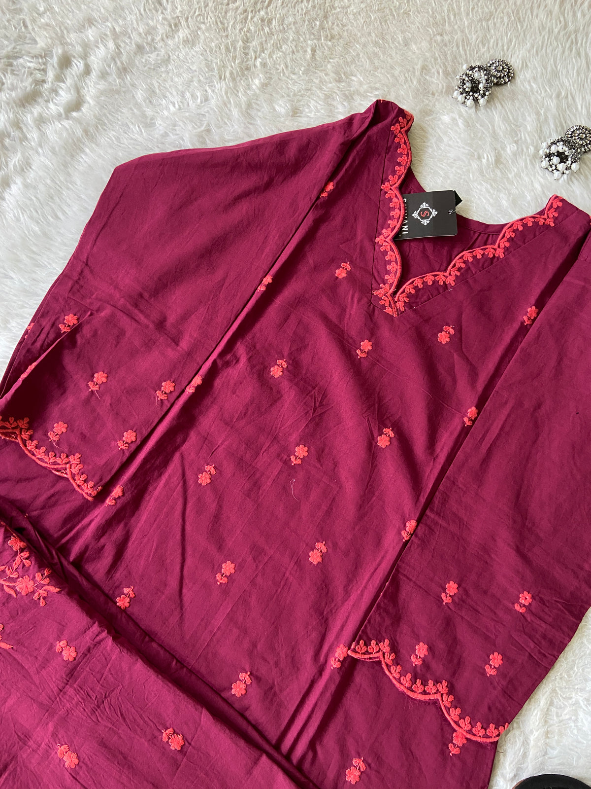 Embroidery Work Cotton Aline Kurti And Palazzo. Cotton Aline Kurti Sets For Women Online India. Shop the Latest Festive Summer Collection at Shivani Designer Kurti.