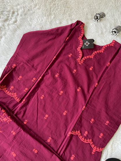 Embroidery Work Cotton Aline Kurti And Palazzo. Cotton Aline Kurti Sets For Women Online India. Shop the Latest Festive Summer Collection at Shivani Designer Kurti.