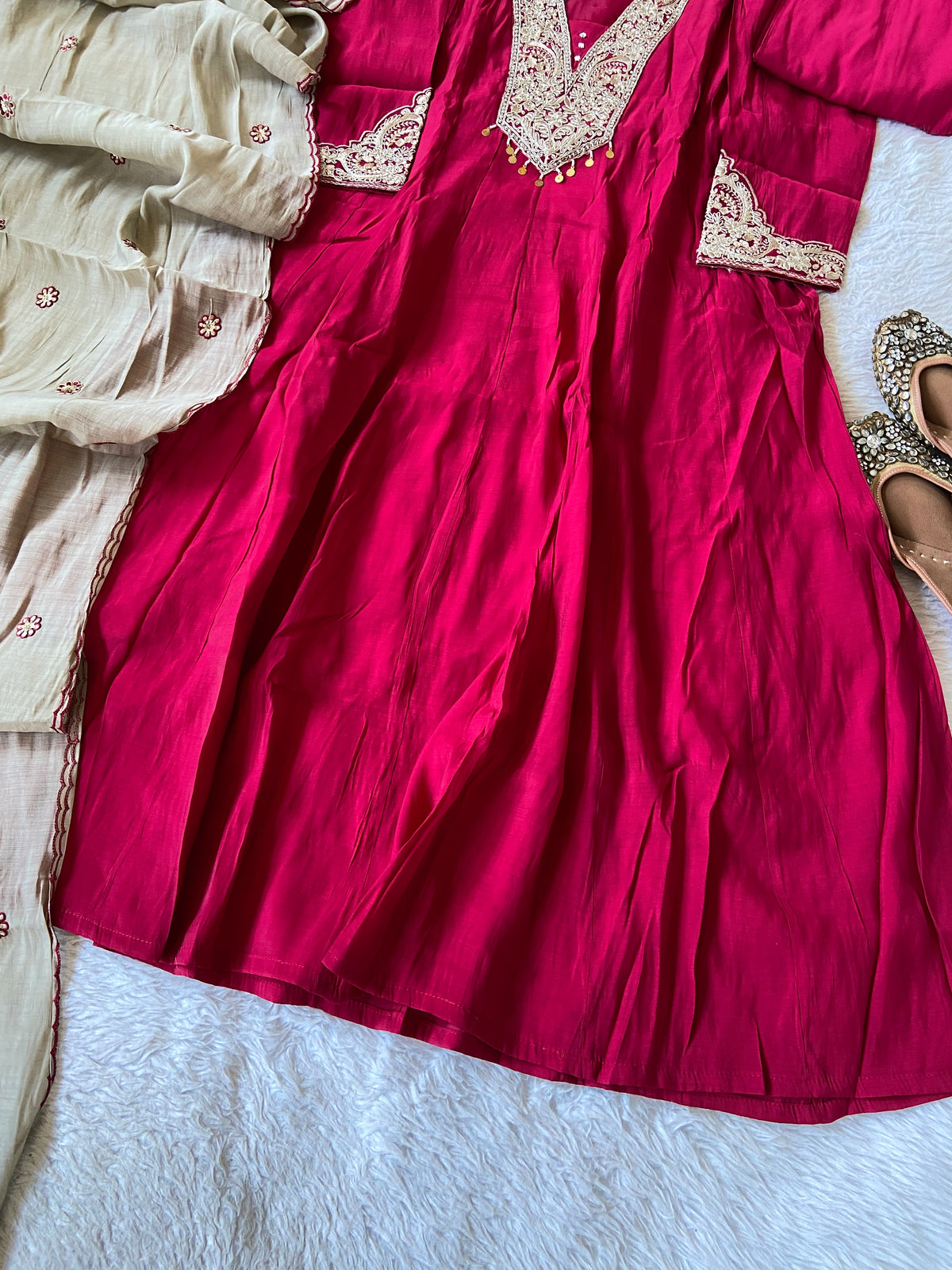 Embroidery Work Anarkali Kurti With Palazzo And Dupatta. Silk Suit Sets For Women Online India. Shop the Latest Festive Summer Collection at Shivani Designer Kurti.