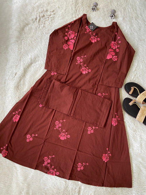 Embroidery Work Cotton Aline Kurti And Palazzo. Cotton Aline Kurti Sets For Women Online India. Shop the Latest Festive Summer Collection at Shivani Designer Kurti.